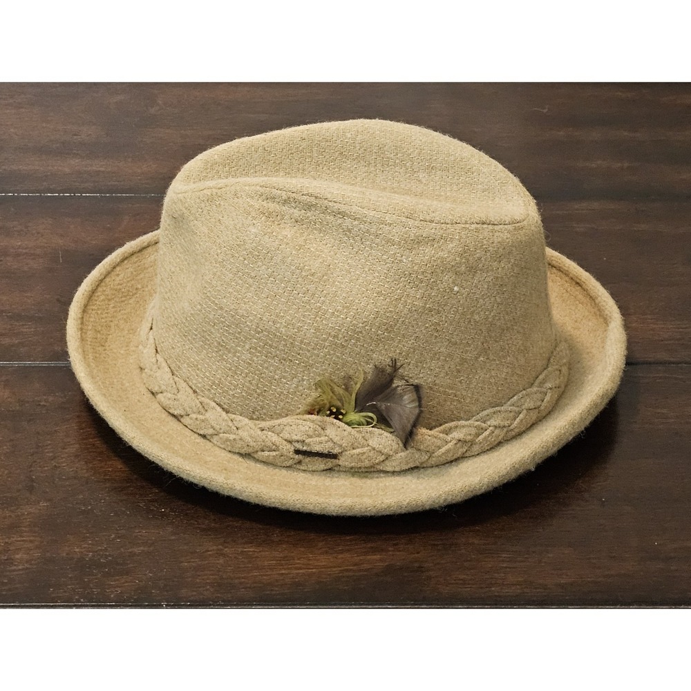 VTG Stetson THE‎ SOVEREIGN Wool Fedora Hat Braided Feather 7 1/8 22.5" Diameter